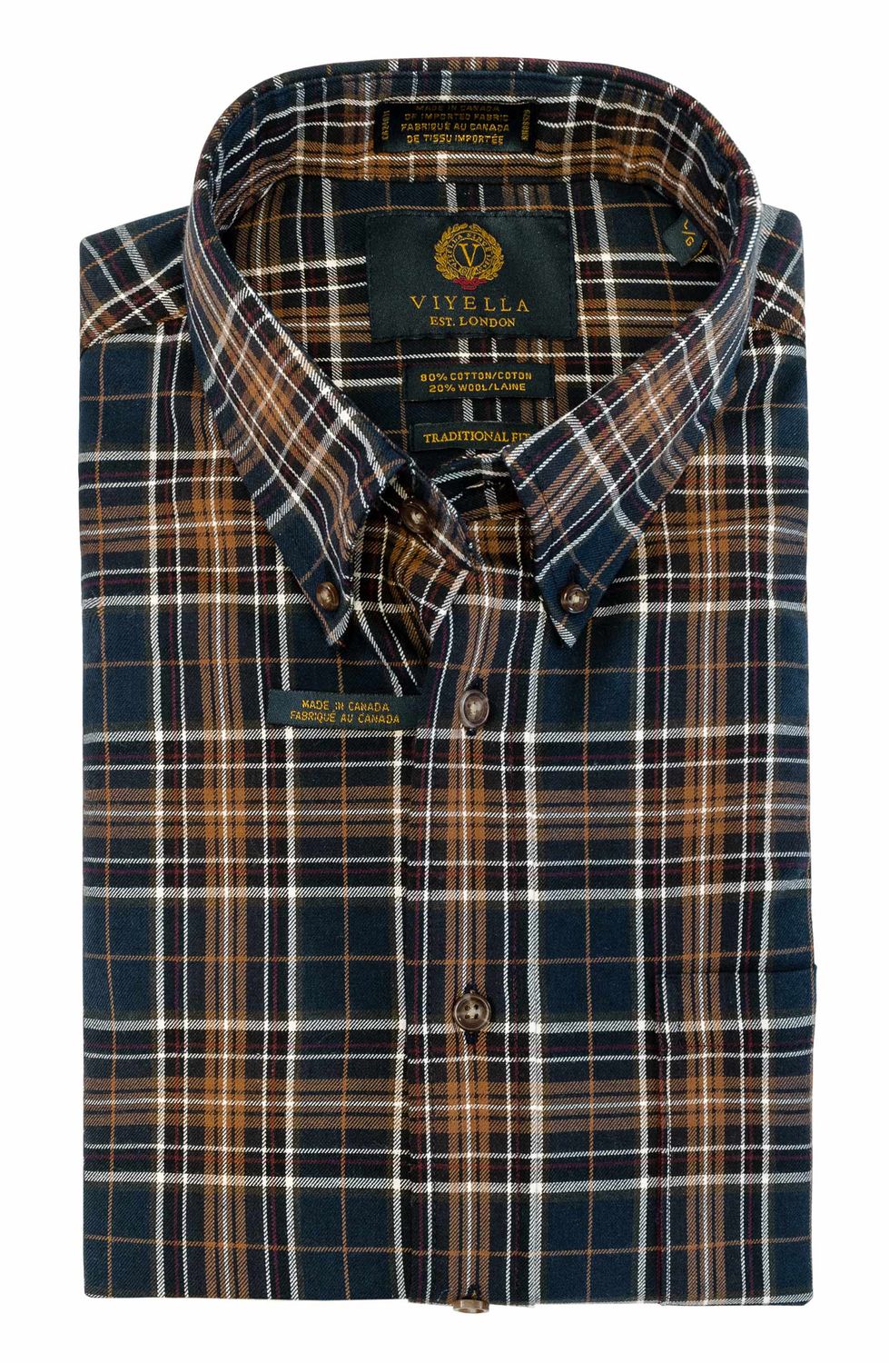 Navy &amp; Brown Plaid 20% Wool, Size: M