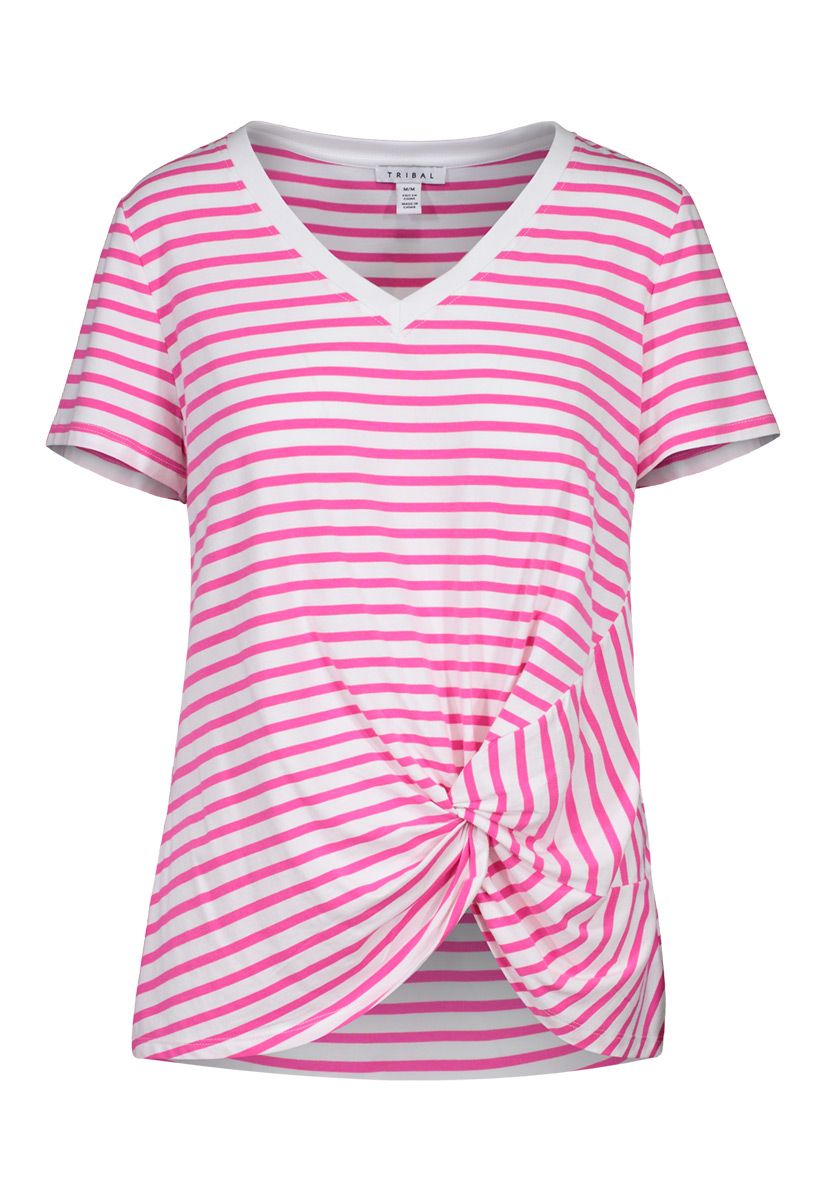 Short Sleeve V Neck Top With Knot *2 Colours*, Color: Pink, Size: S