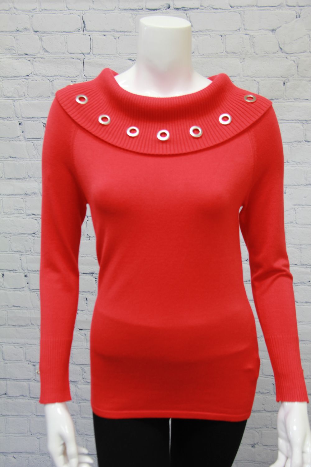 Sweater With Grommets, Color: Red, Size: XS