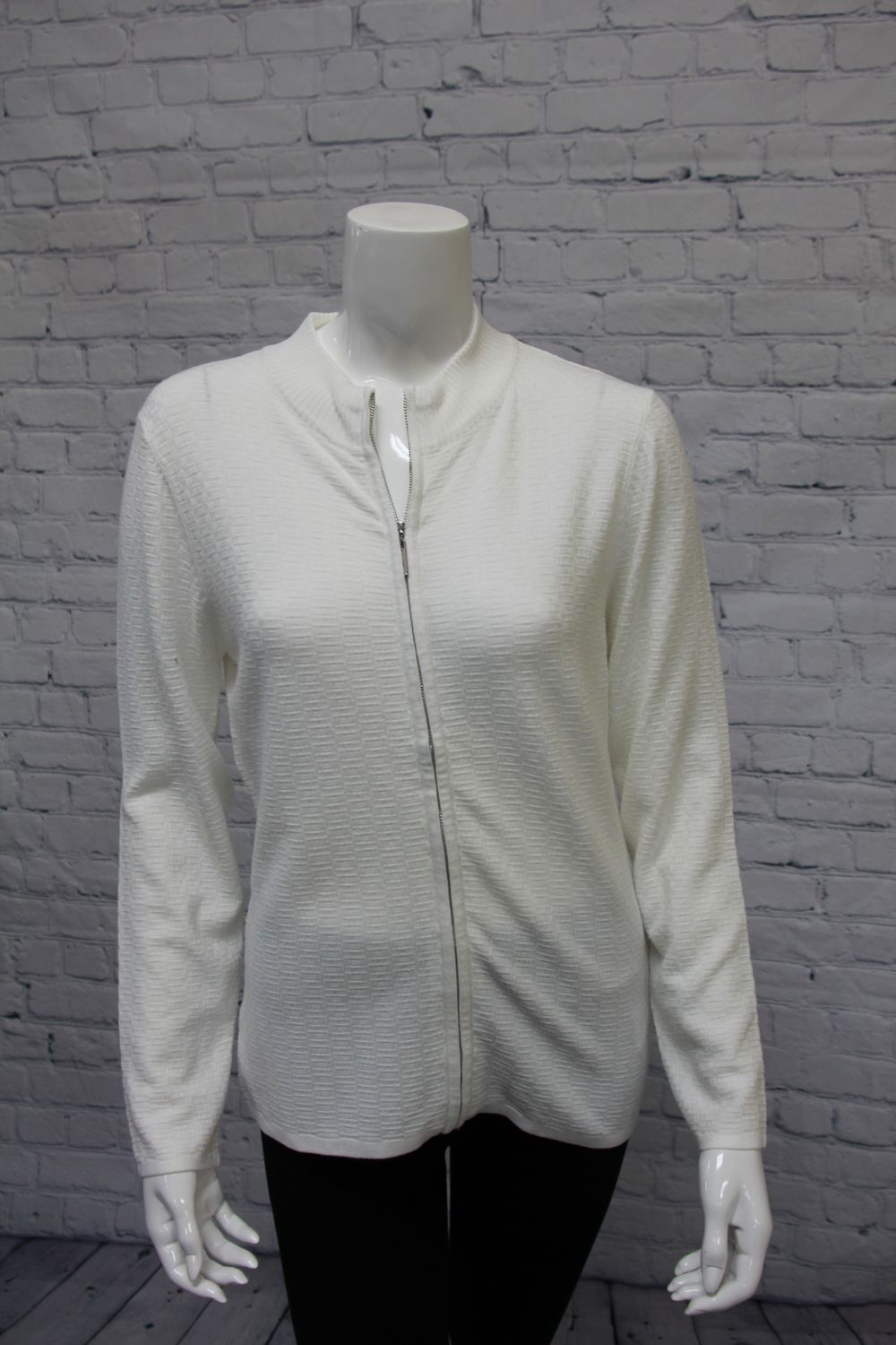 Zip Up Cardigan, Color: Cream, Size: S