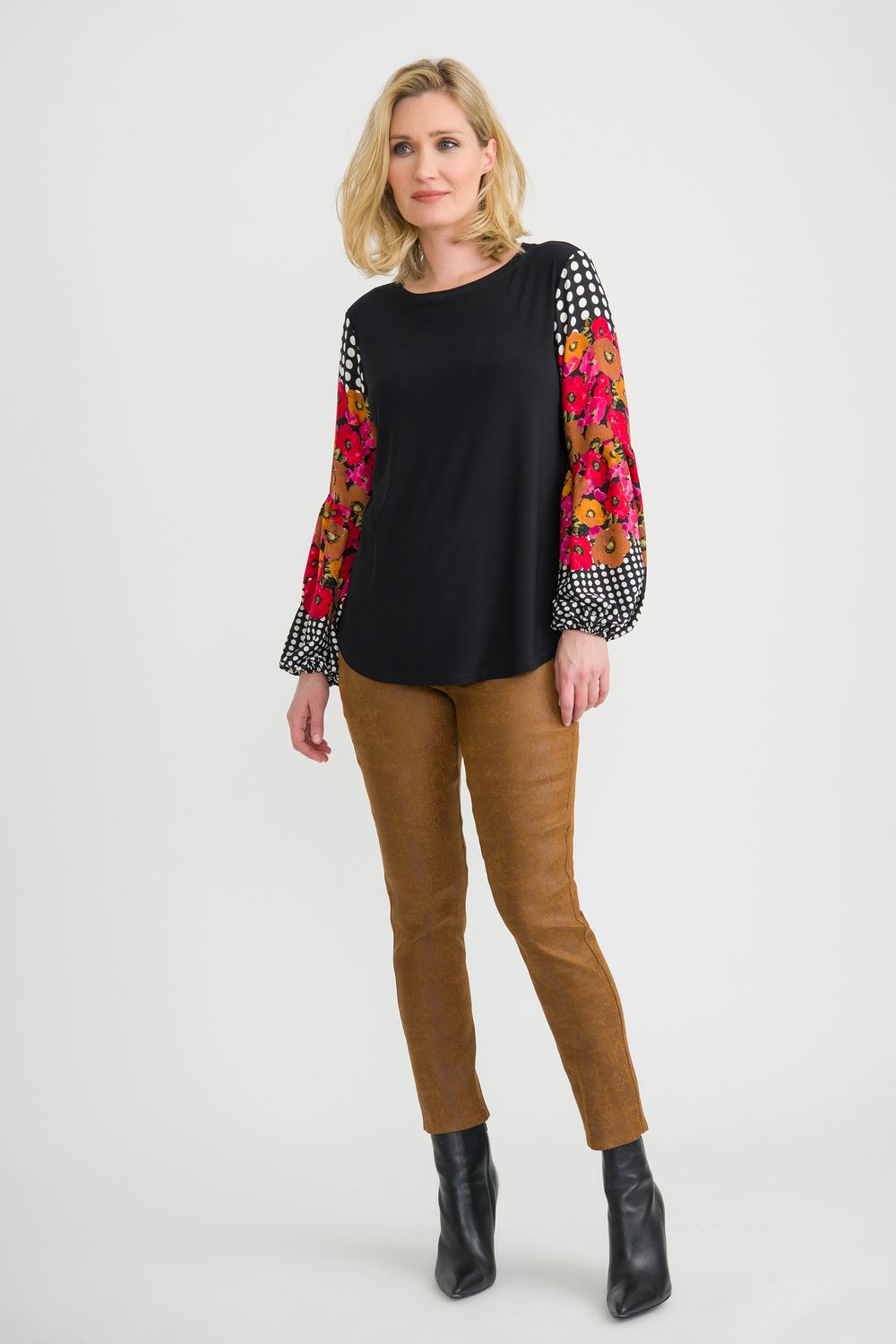 Black Top With Floral Sleeves, Size: 6