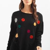 Round Punch Design Sweater, Color: Black, Size: XS