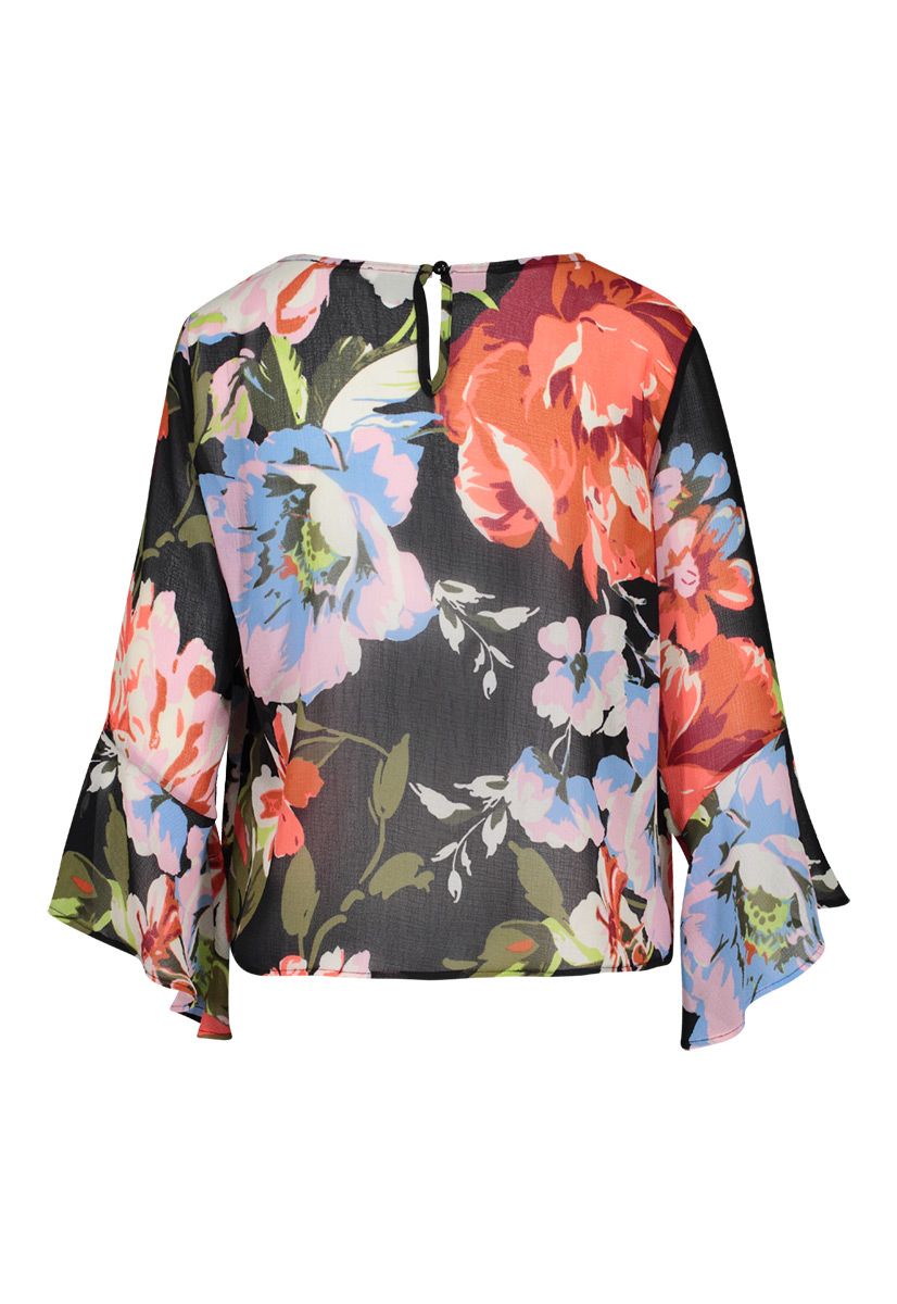 Bell Sleeve Blouse With Tie Front, Size: S