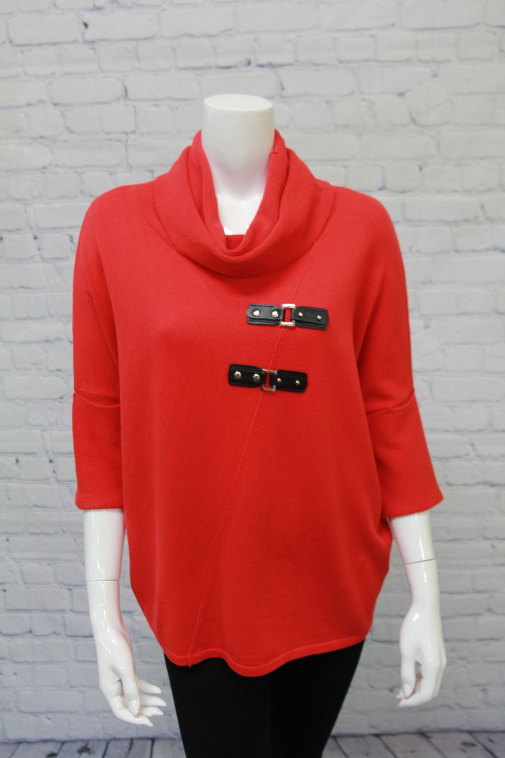 Roll Neck Sweater, Color: Red, Size: XS