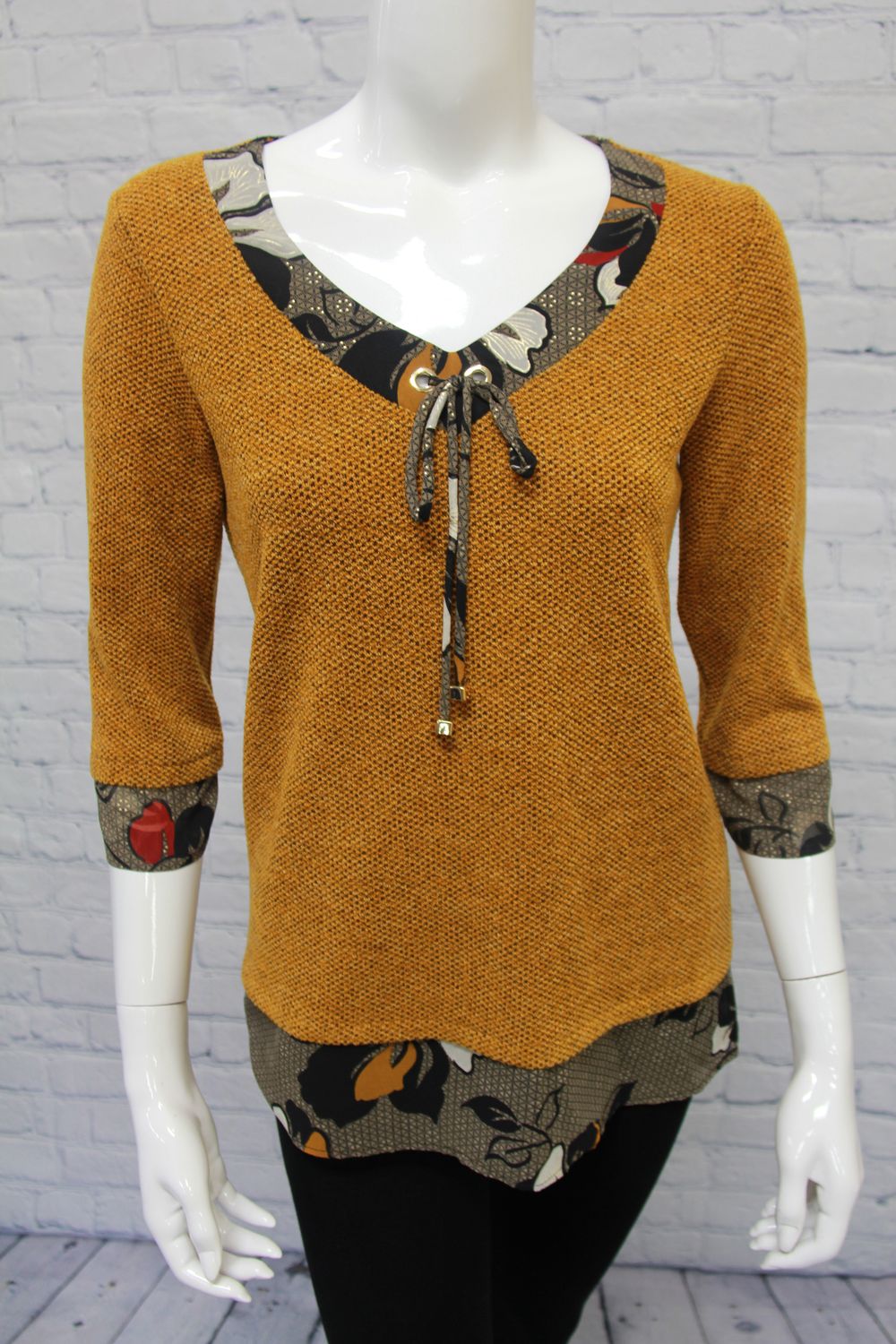 Mustard Top with Trim Detail, Size: S