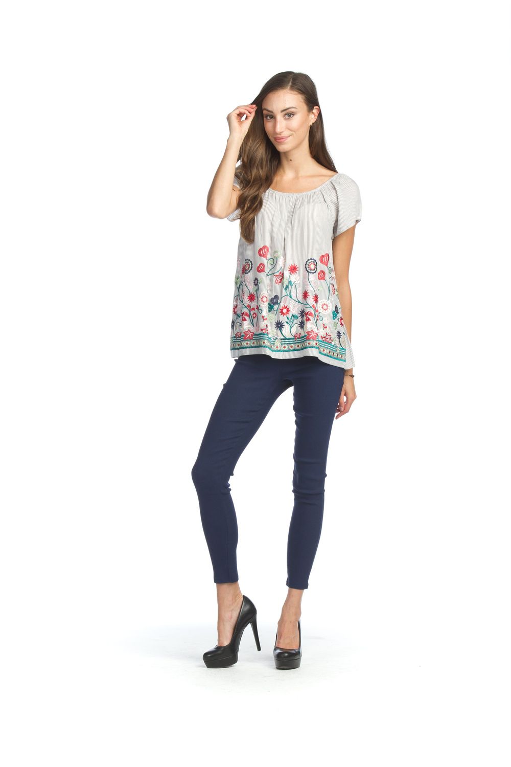 Stripe Blouse With Embroidery 