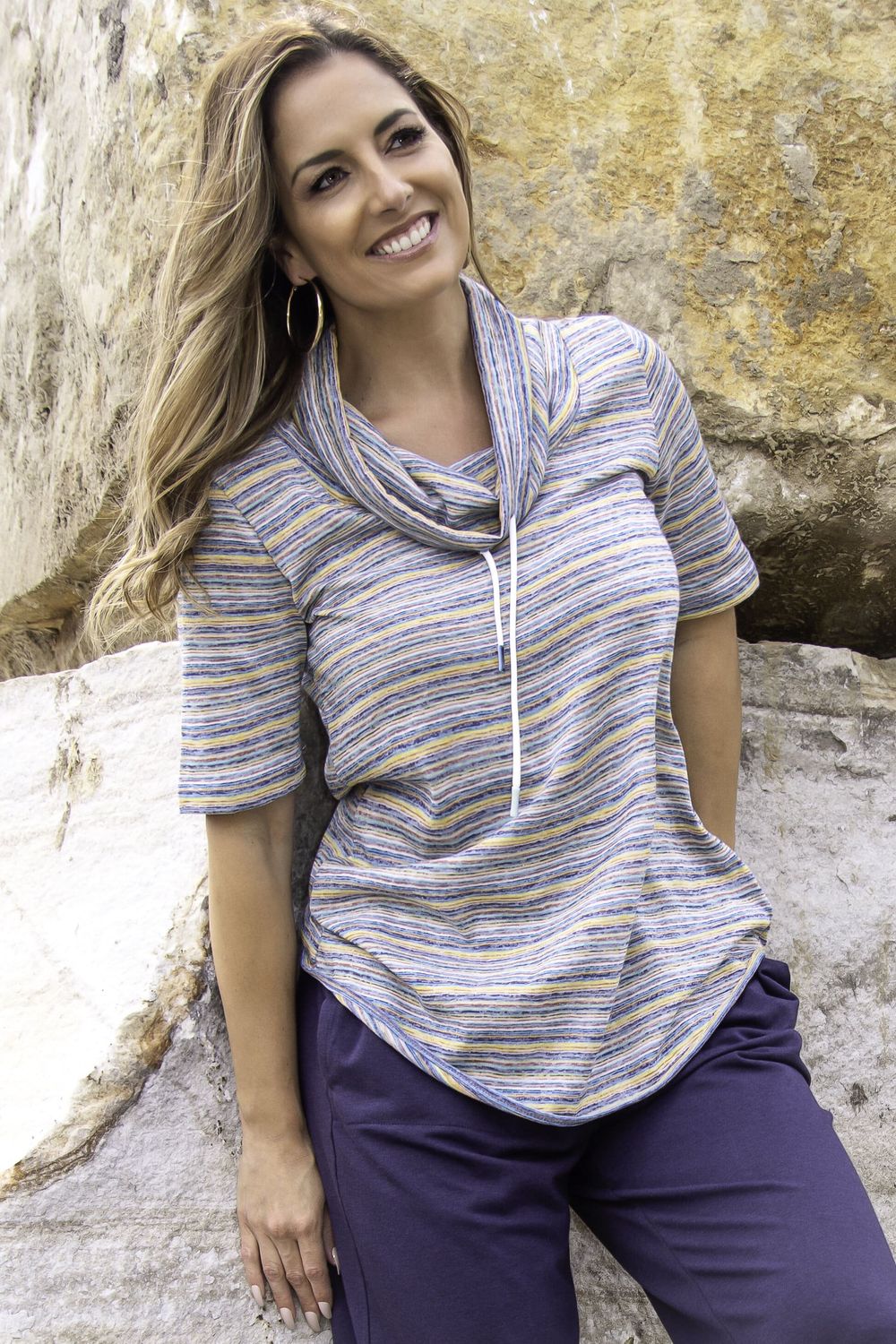 Funnel Neck Tunic, Color: Rainbow, Size: XS