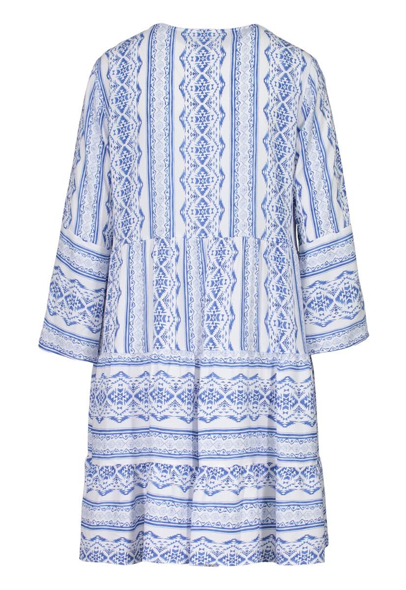 V-Neck Bell Sleeve Tiered Dress