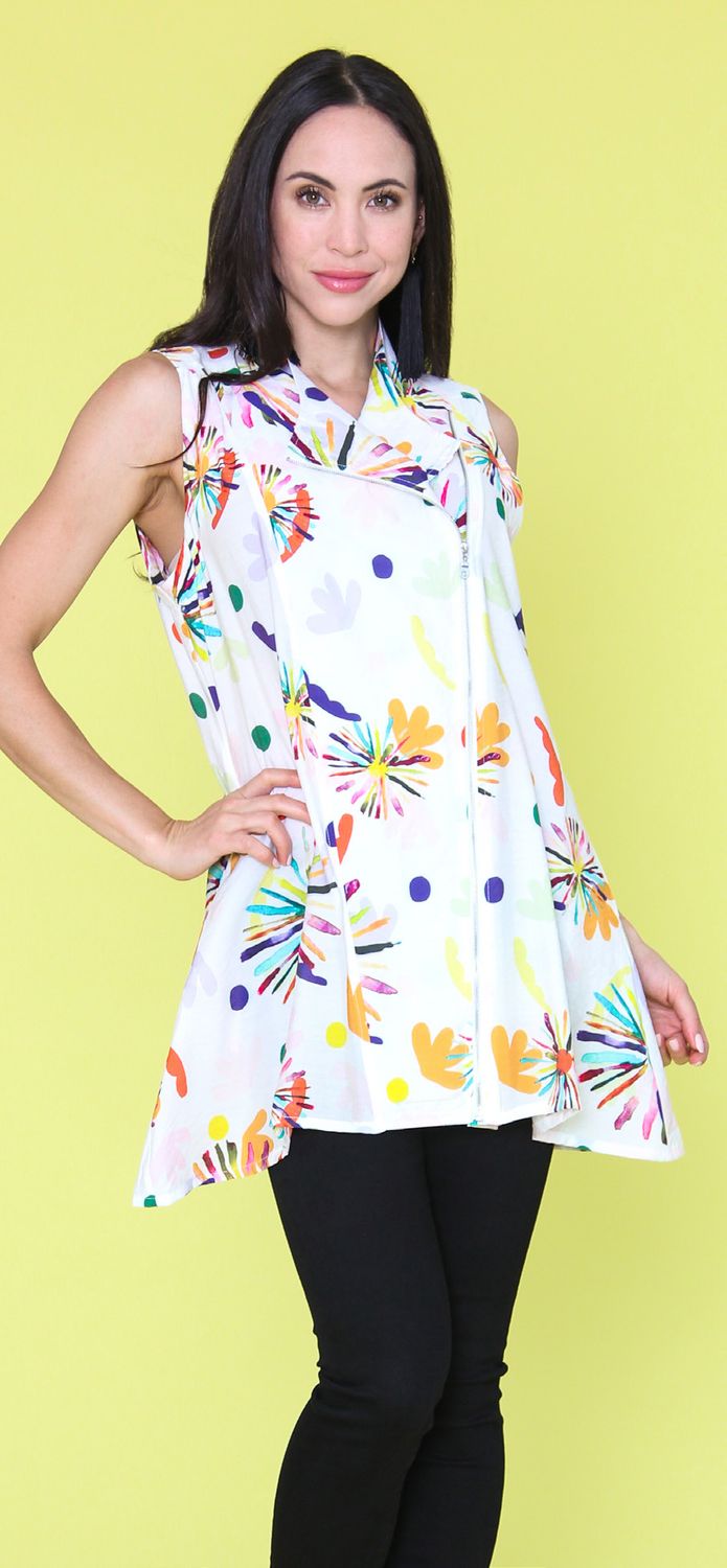 Floral Burst Woven Sleeveless Top, Size: S