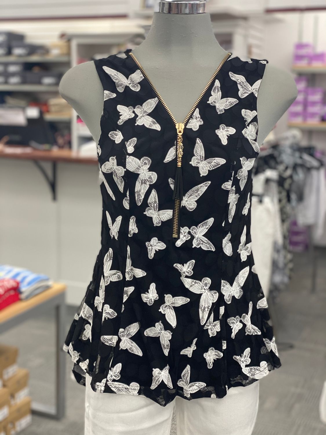 Papillon PT-03055 Sleeveless Butterfly Peplum Top, Color: Navy, Size: XS