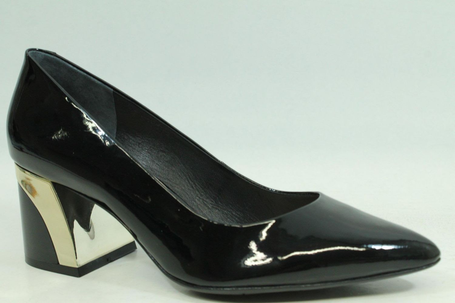 Black Patent Block Heel With Gold Detail, Size: 36
