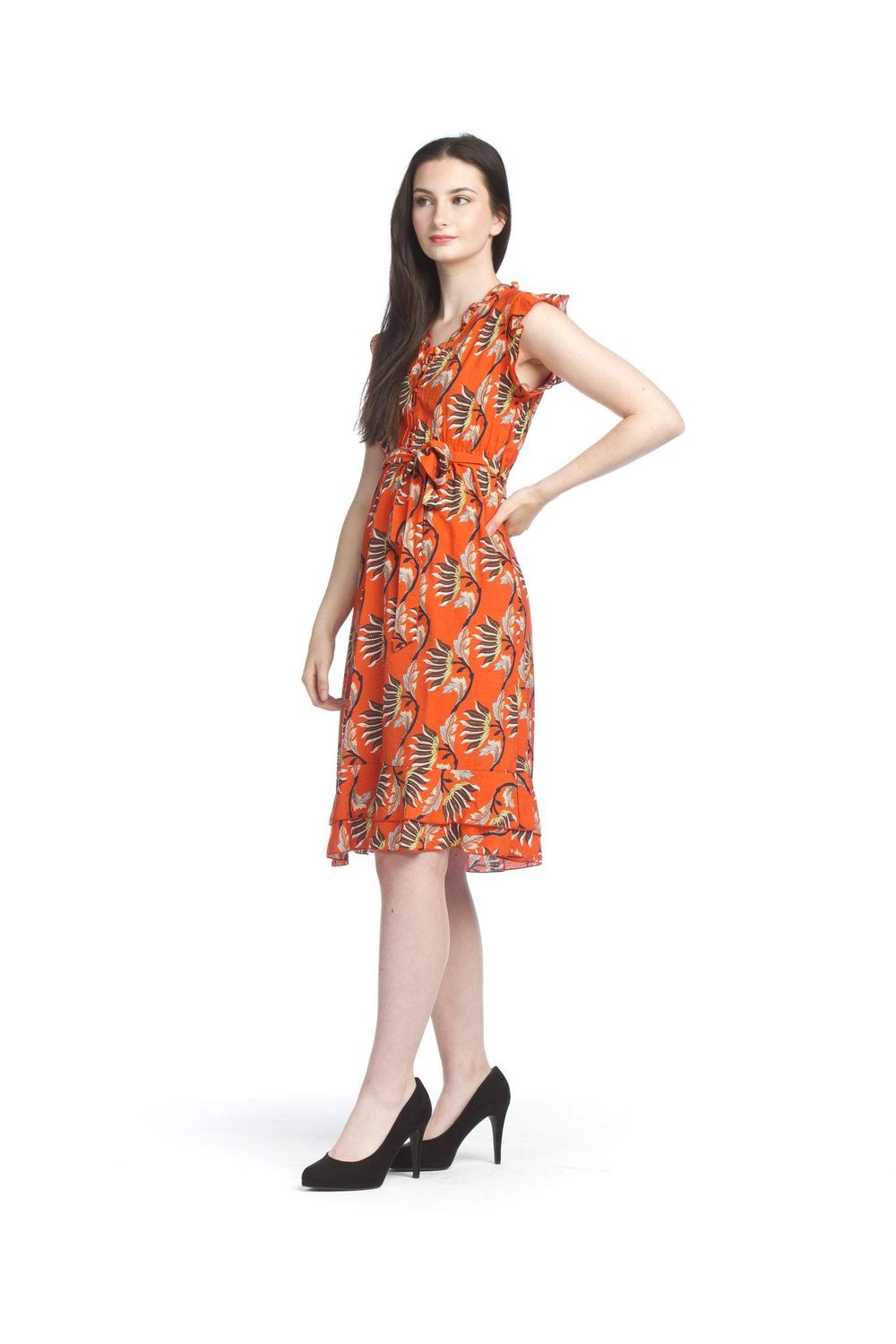 Tropical Ruffle Trim Midi Dress, Size: S
