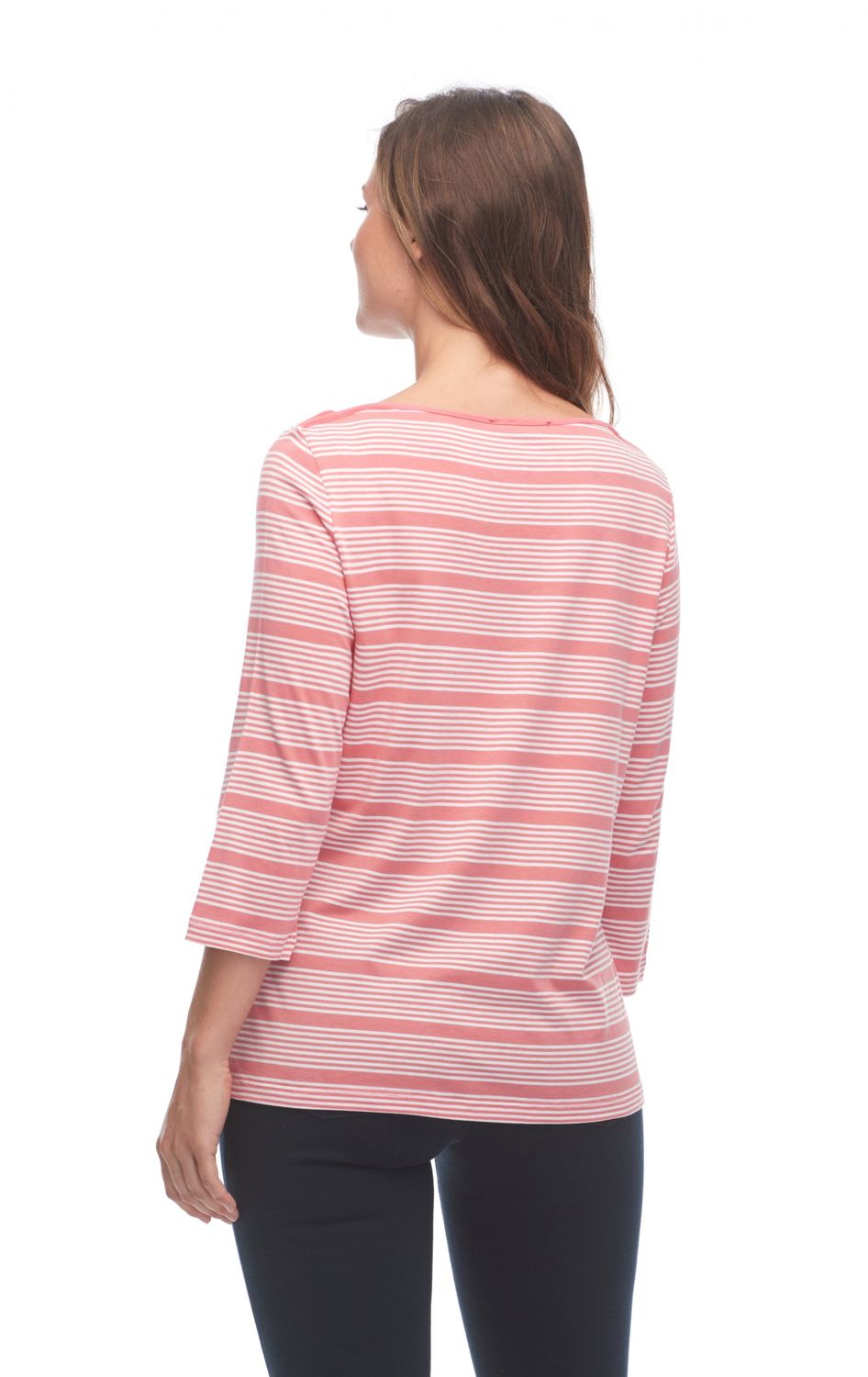 Fancy Neckline Sporty Stripe 3/5 Sleeve Top