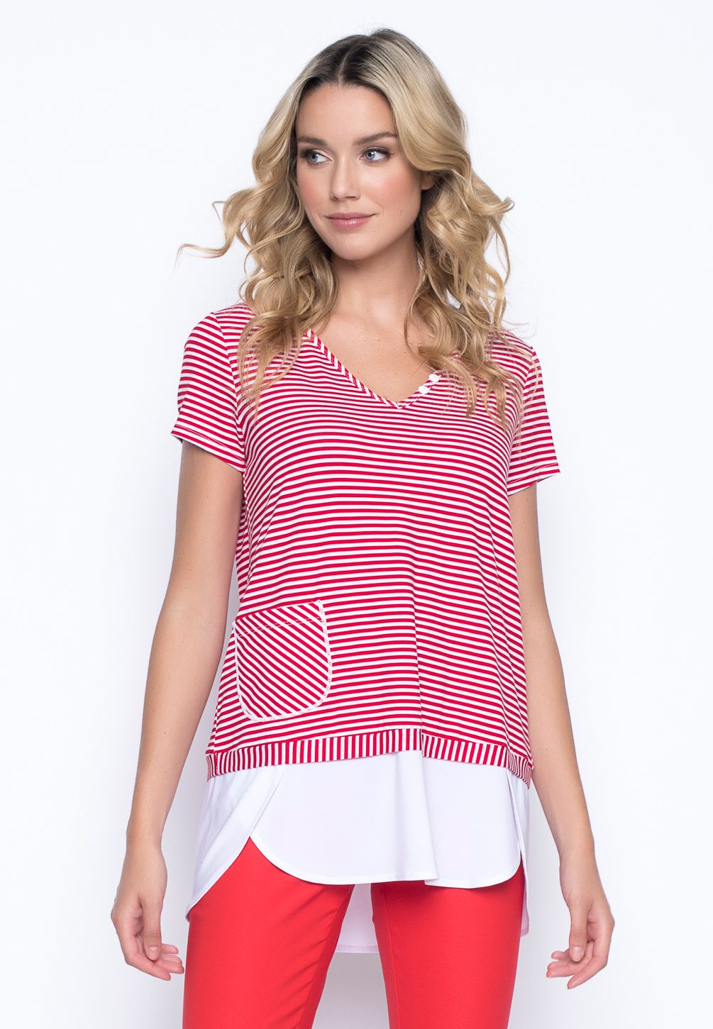 Faux Layered V-Neck Top, Size: S