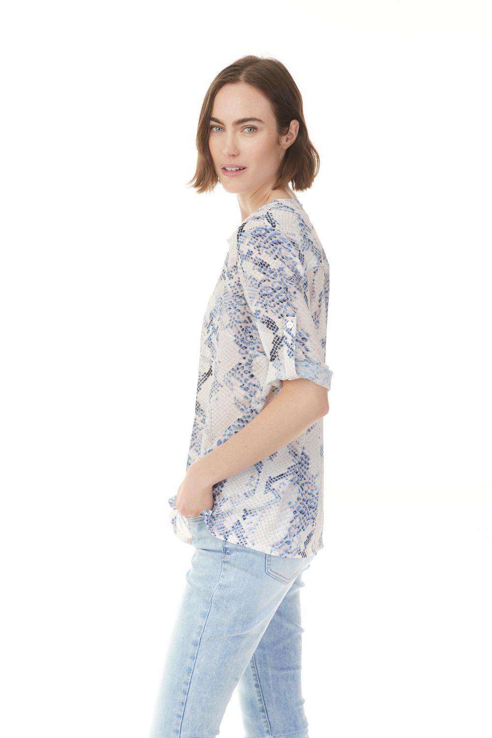 Crinkle Georgette Long Sleeve Pop-Over Shirt, Size: S