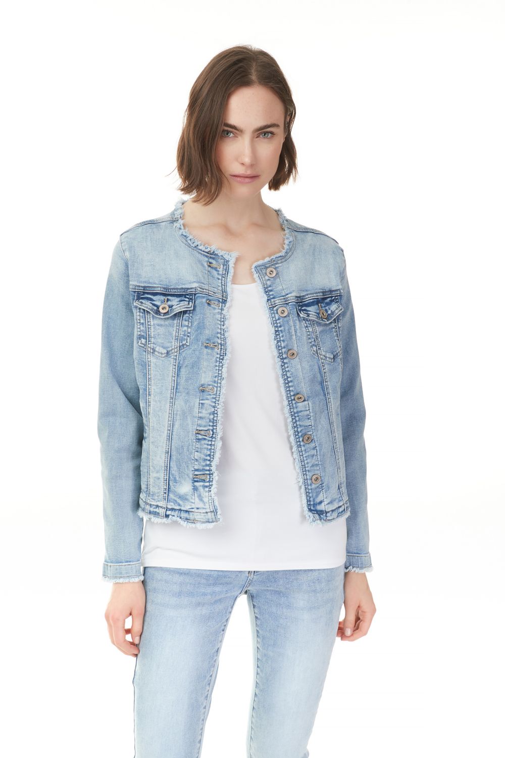 Light Blue Stretch Denim Jacket, Size: XS