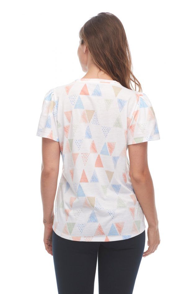 V-Neck Tulip Sleeve Triangular Print Top