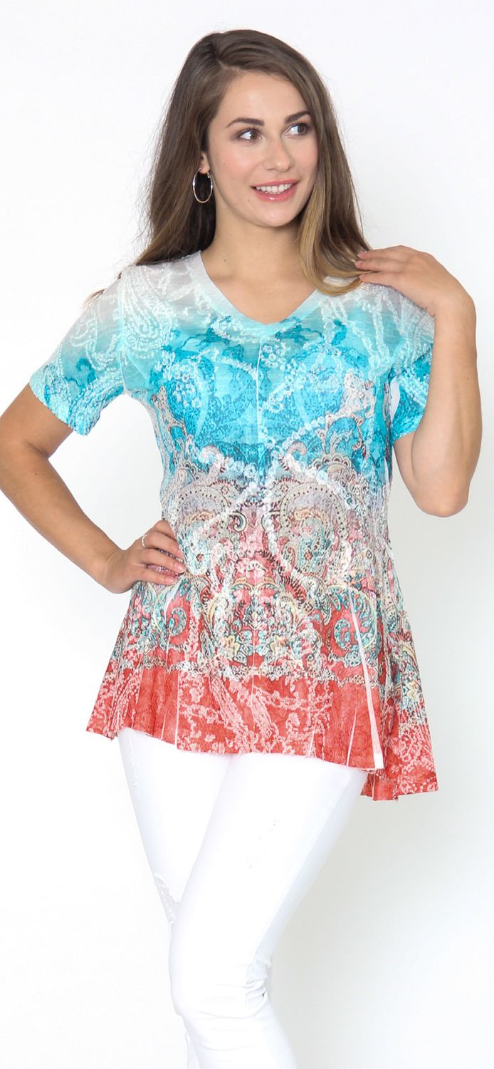 Turqouise &amp; Red Print Top