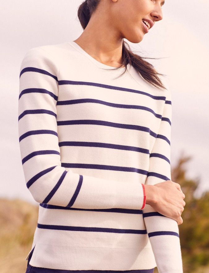 Portlow Cream Stripe Jumper With Button Shoulder