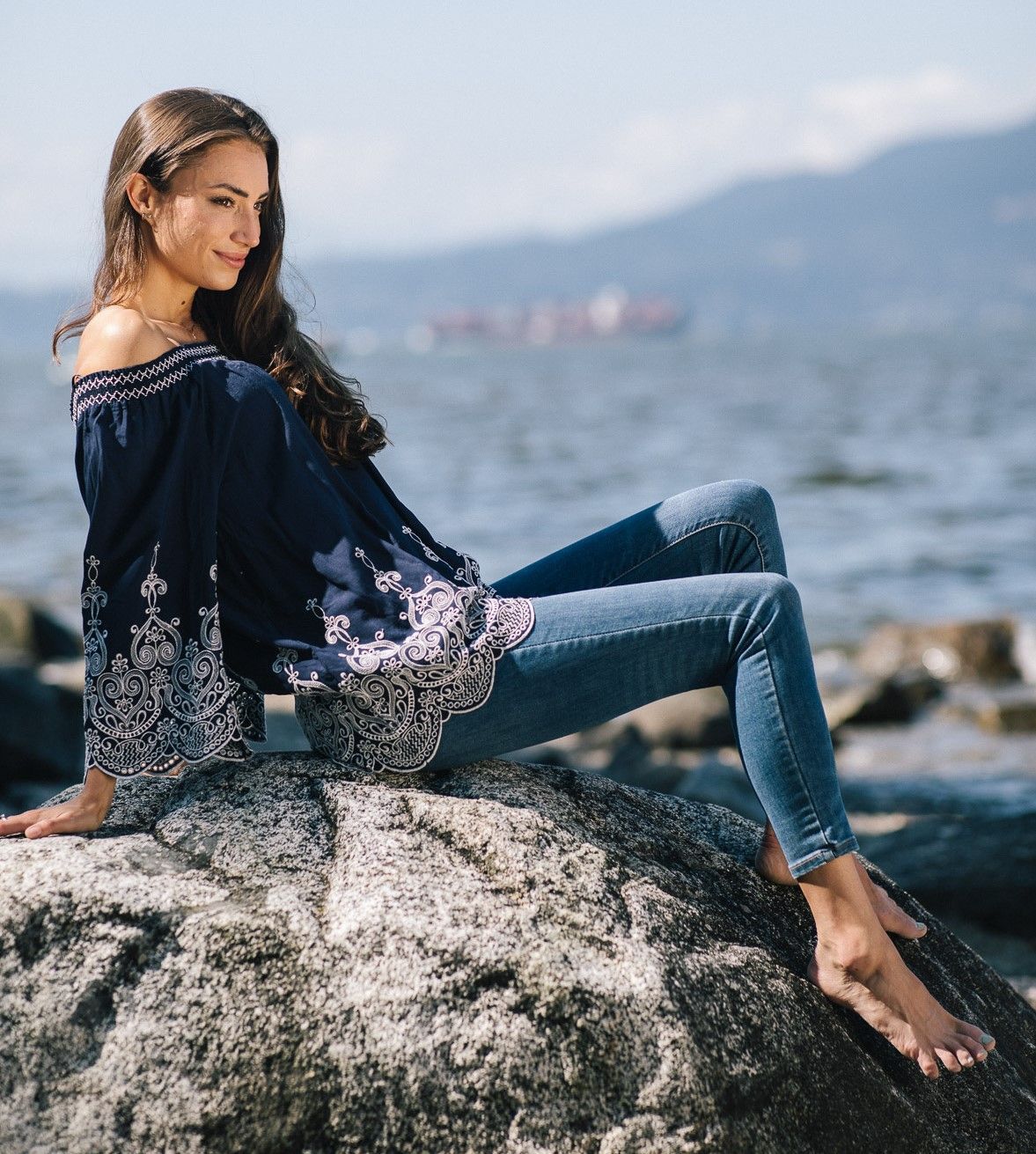 Navy Embroidered Blouse