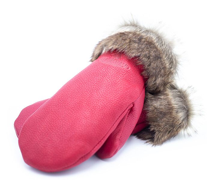 Deerskin Leather Mitt with Faux Fur Trim 230
