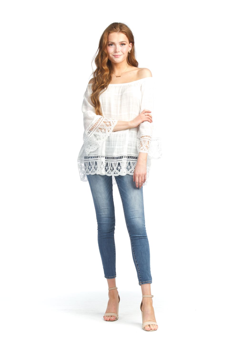 Flowy White Tunic With Eyelet Trim