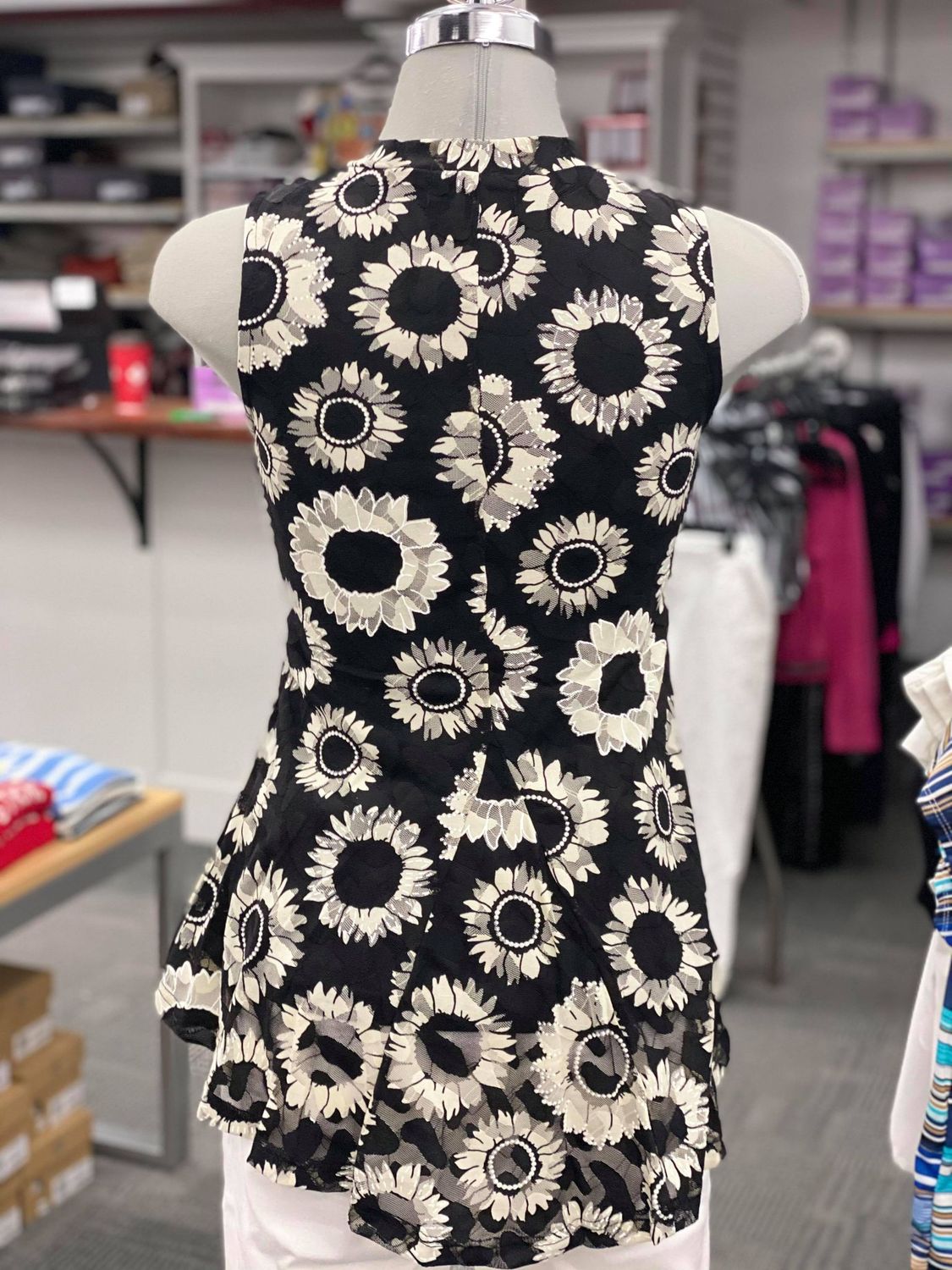 Sunflower Print Mock Neck Peplum