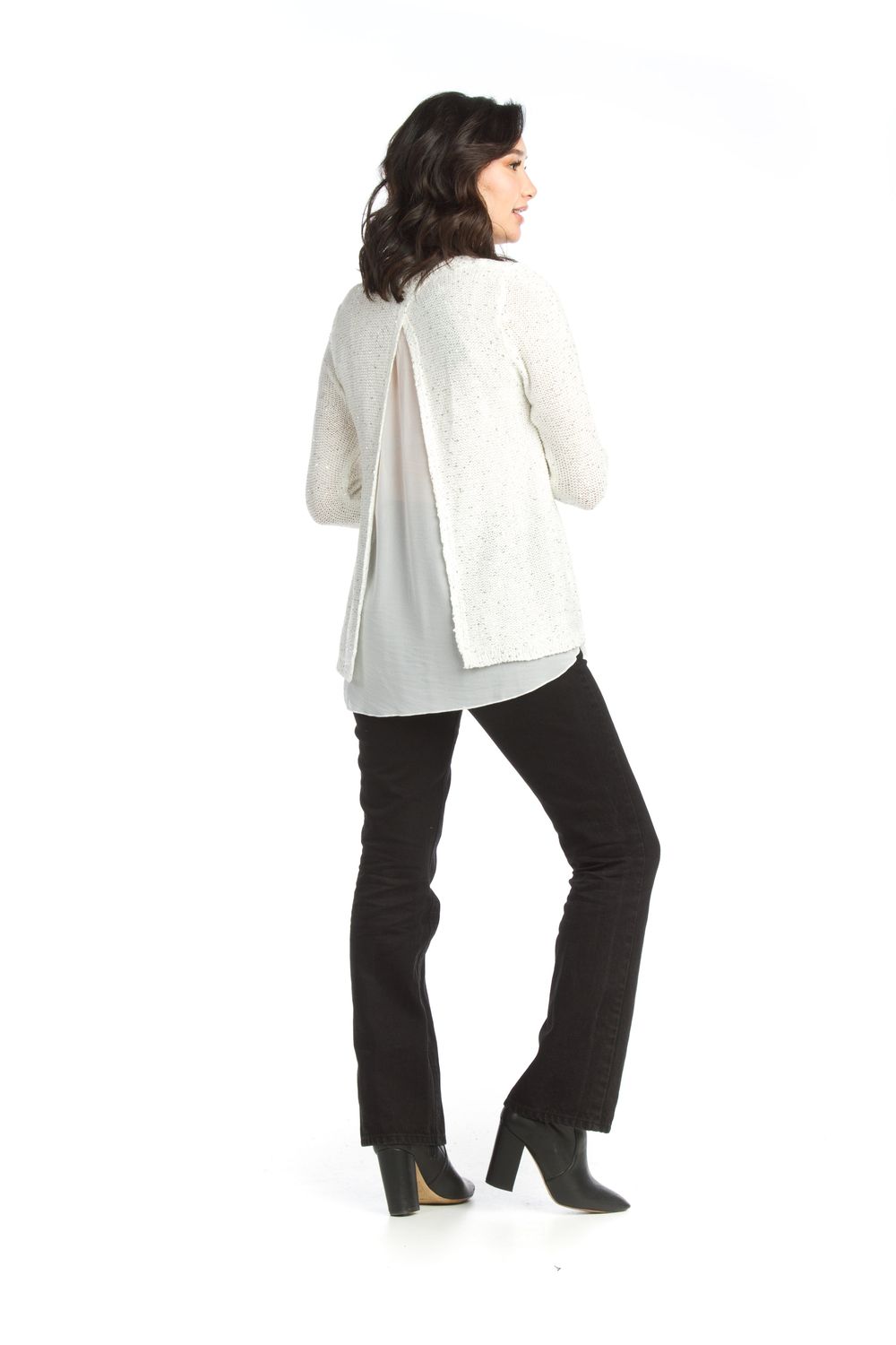 Sequin Georgette Underlay Sweater, Color: Navy, Size: S