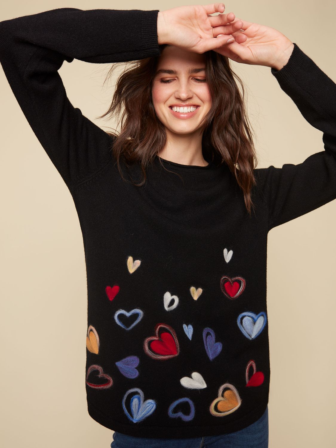 Heart Punch Design Round Hem, Color: Black, Size: XS