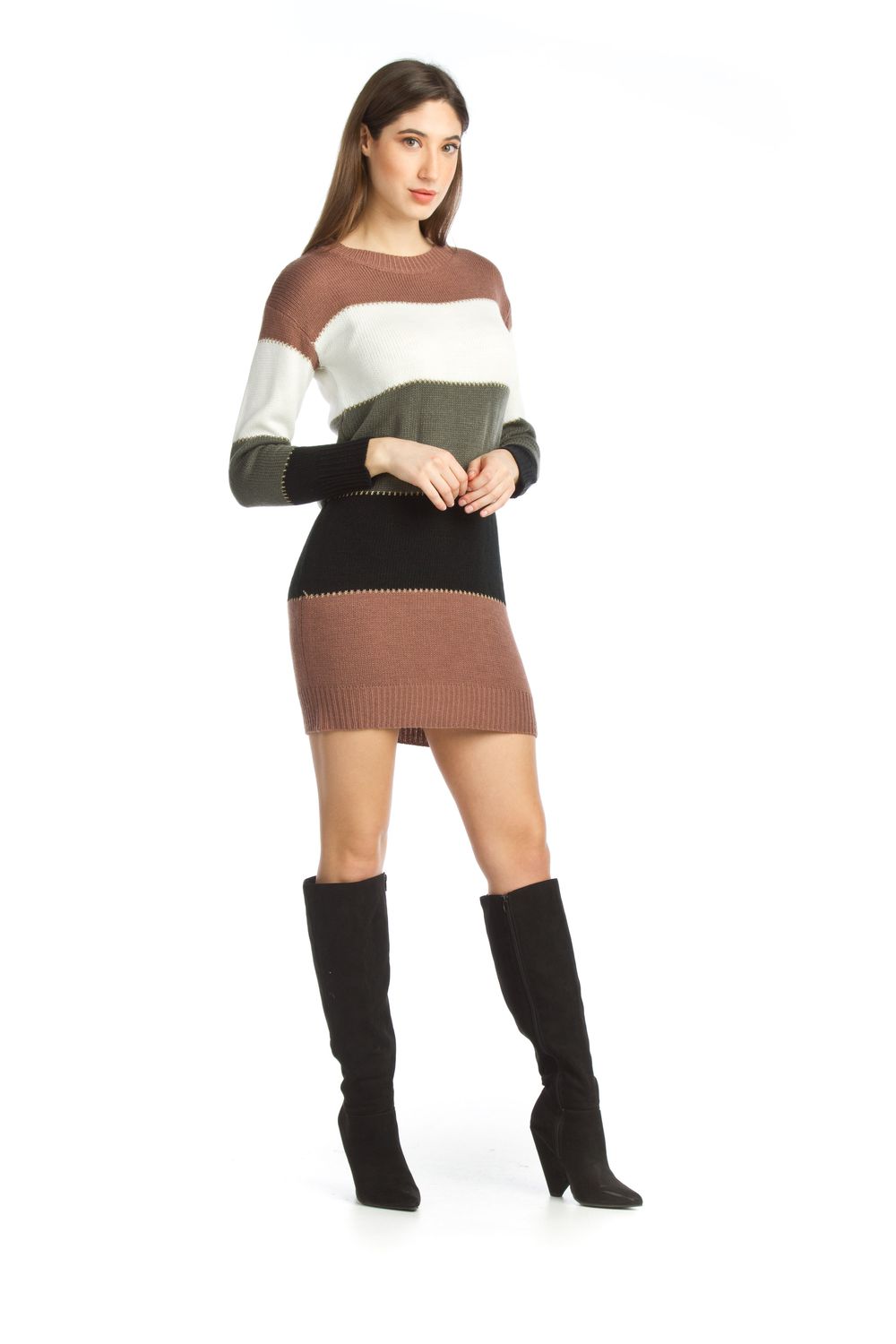 Colorblock Knit Sweater Dress, Size: XS