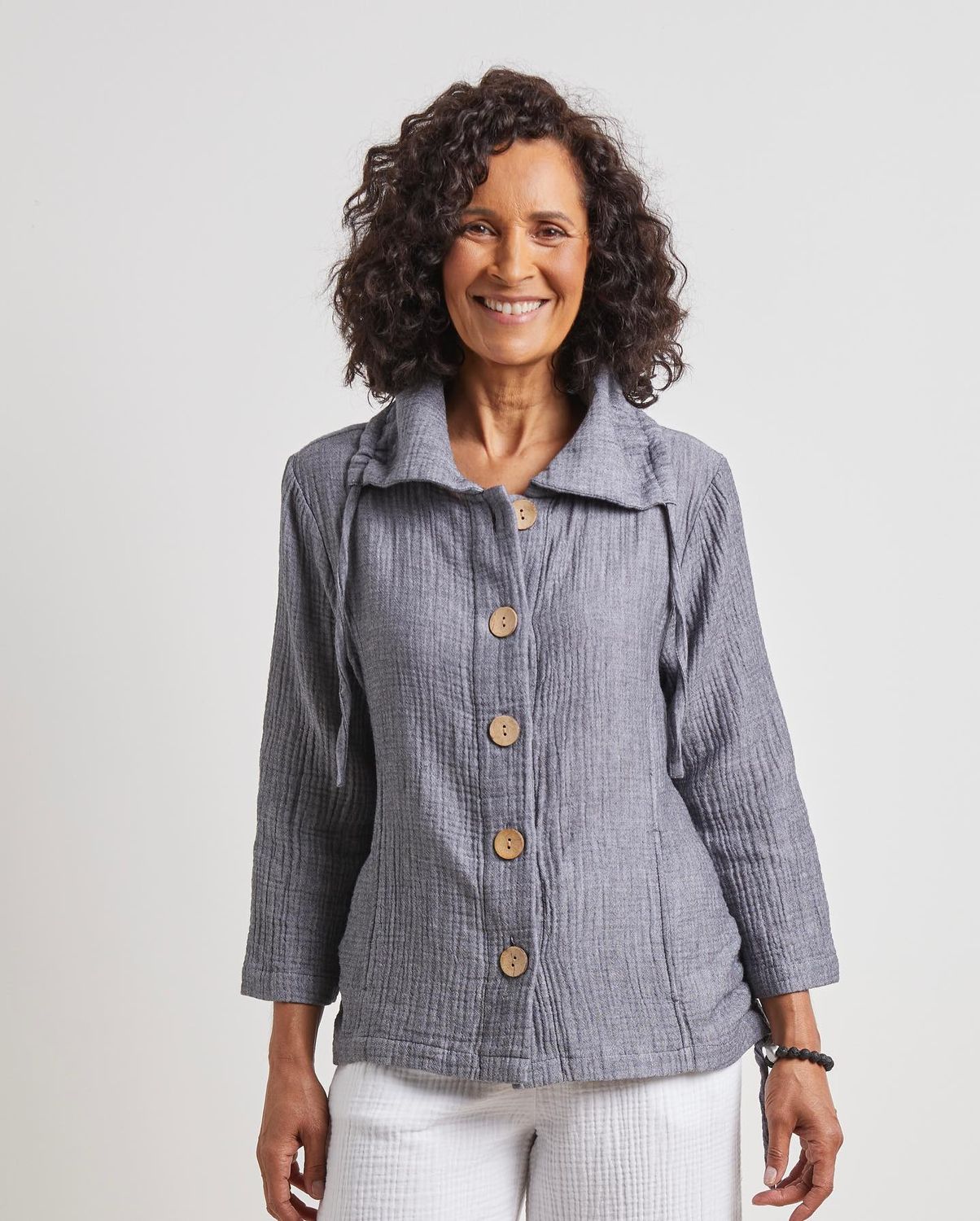 Solid Ruched Collar Jacket, Size: XS