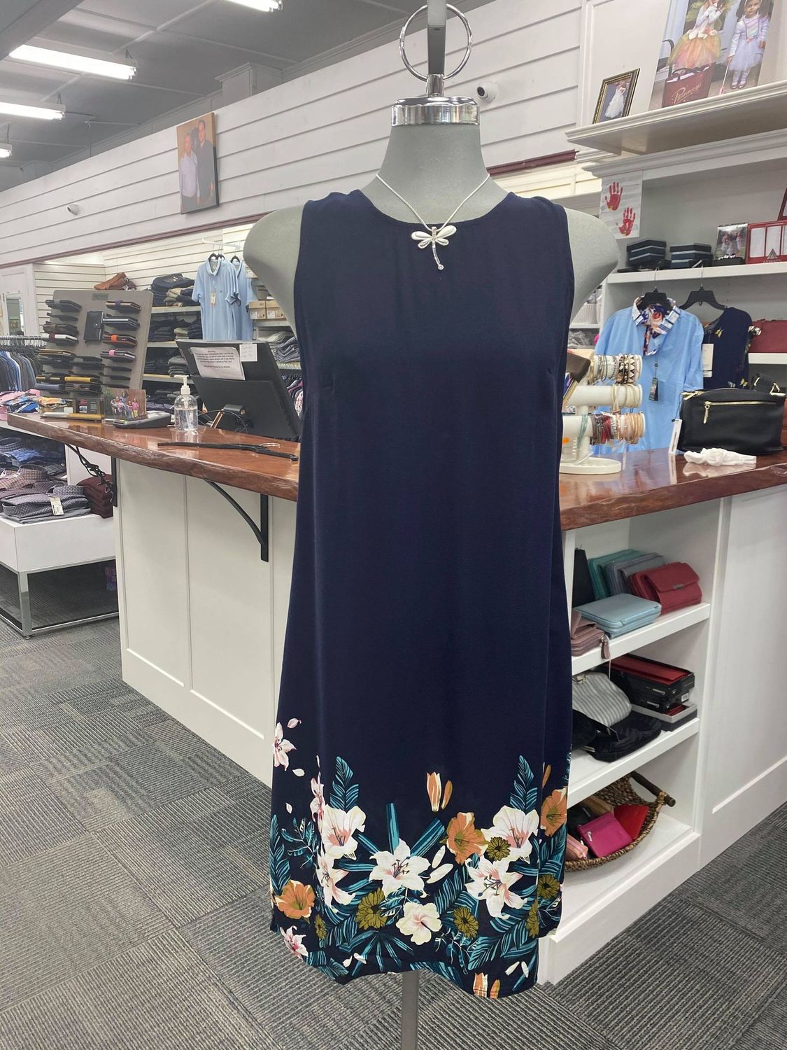 Border Print Dress With Back Zip