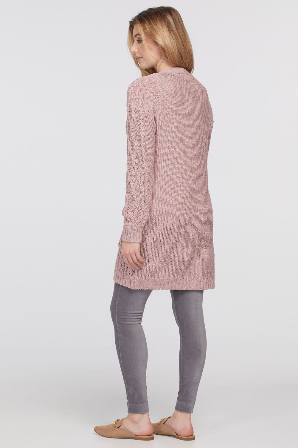 Cable Knit Cardigan Dusty Plum, Size: XS