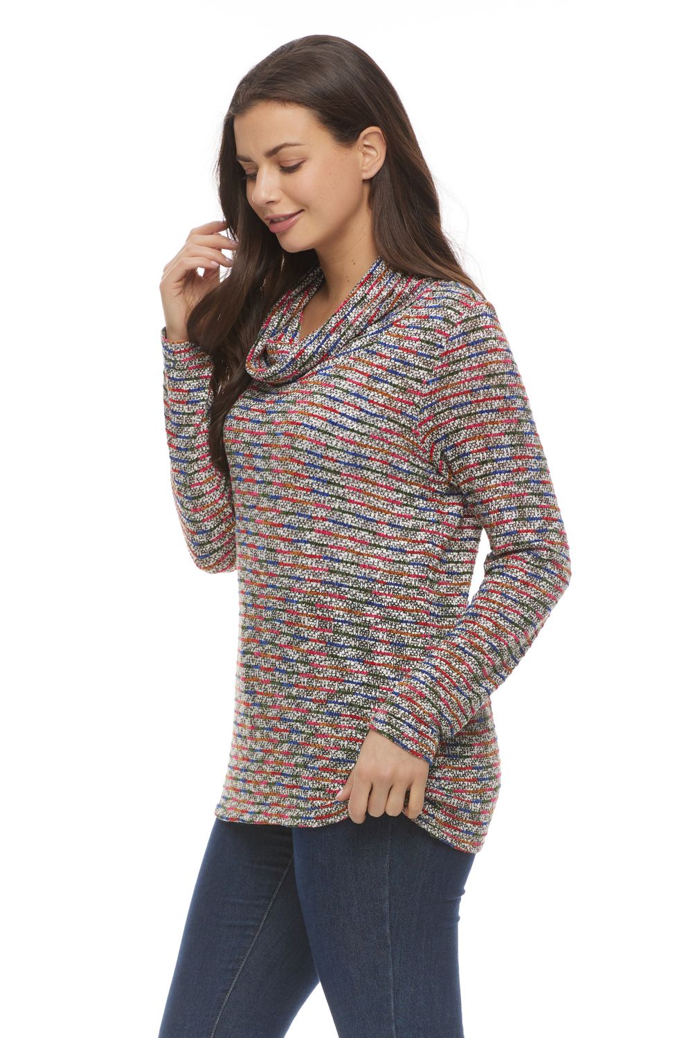 Cowlneck Striped Tweed Top