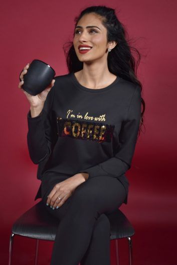 Black/Gold Wine Coffee Knit Top 214106U, Size: S