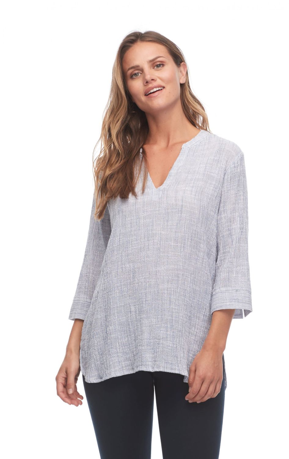 Crinkled Stripe Tunic Blouse
