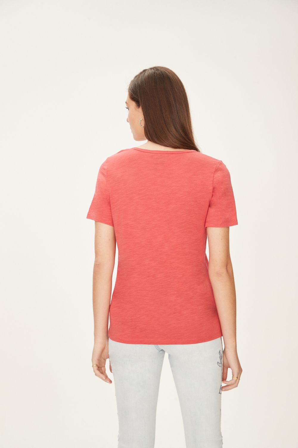 Short Sleeve V Neck Top (More Colors) 1711476, Color: Poppy Red, Size: S