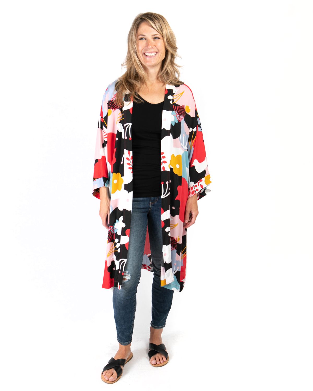 Adley Kimono Cardigan Daisy 375, Color: Daisy Print, Size: S/M