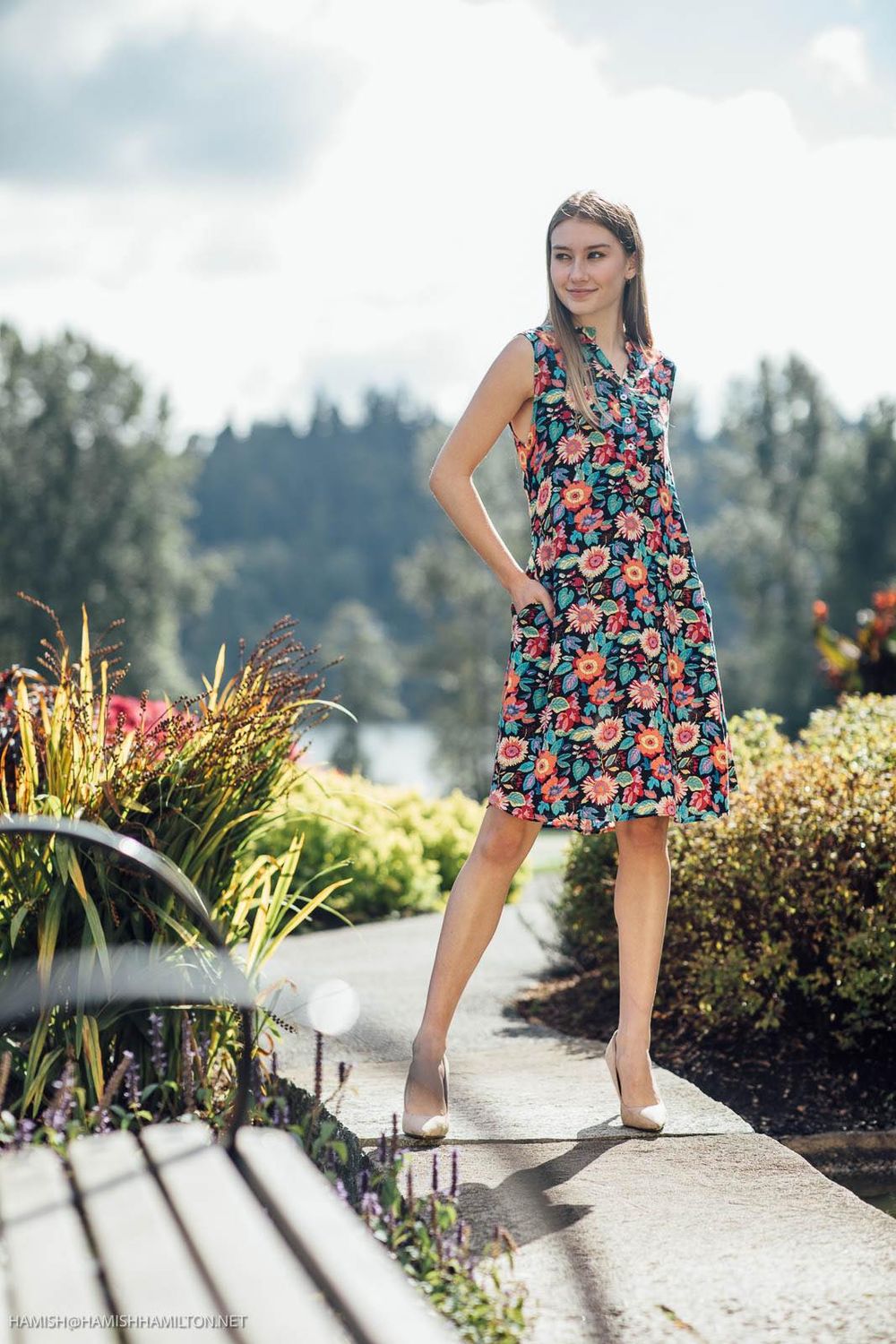Floral Henley Dress With Pocket
