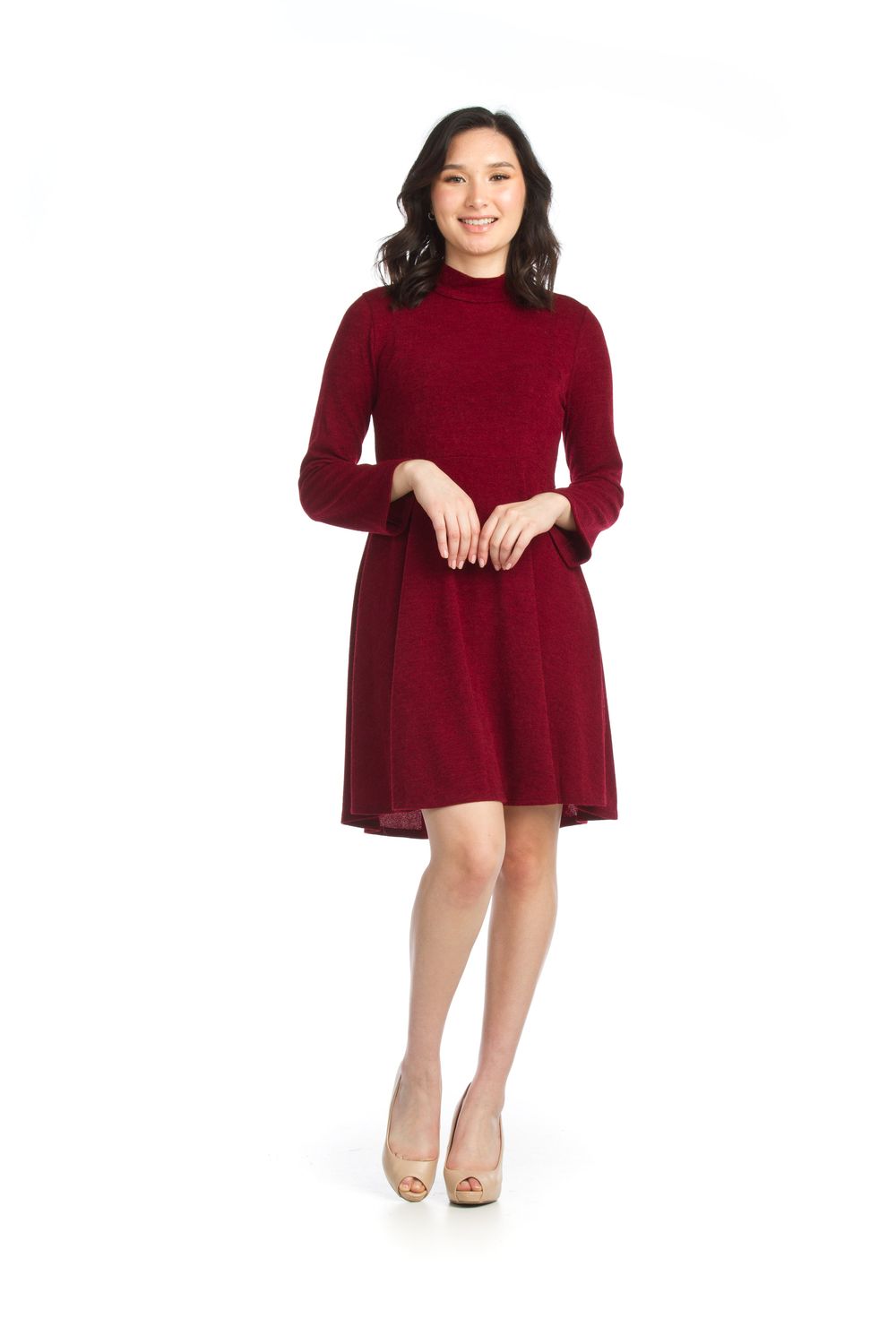 Mock Neck Knit Skater Sweater, Color: Burgundy, Size: XS