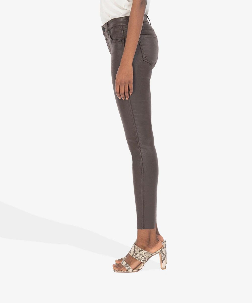 Connie Faux Leather High Rise Fab Ab Ankle Skinny Raw Hem (Chocolate), Color: Chocolate, Size: 2