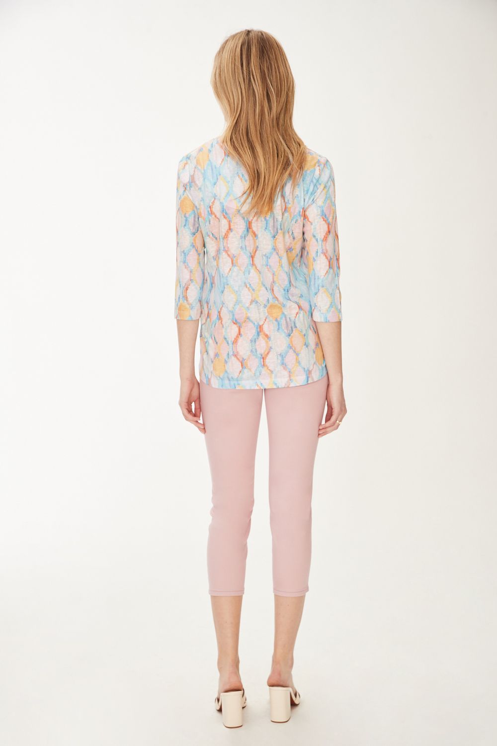 Printed V Neck Top 1406451, Color: Stain Glass, Size: XS