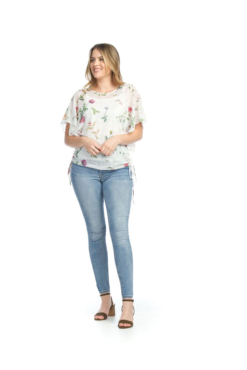 Floral Print Blouse With Side Tie PT12037