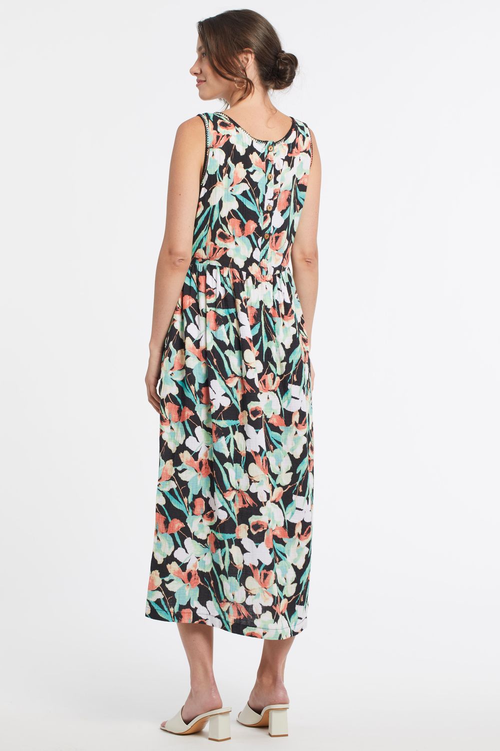 Sleevless Dress With Back Button Detail 4949O