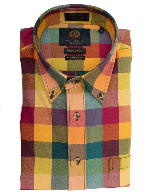 Multi Bright Yellow Check Button Down Sport Shirt 559426