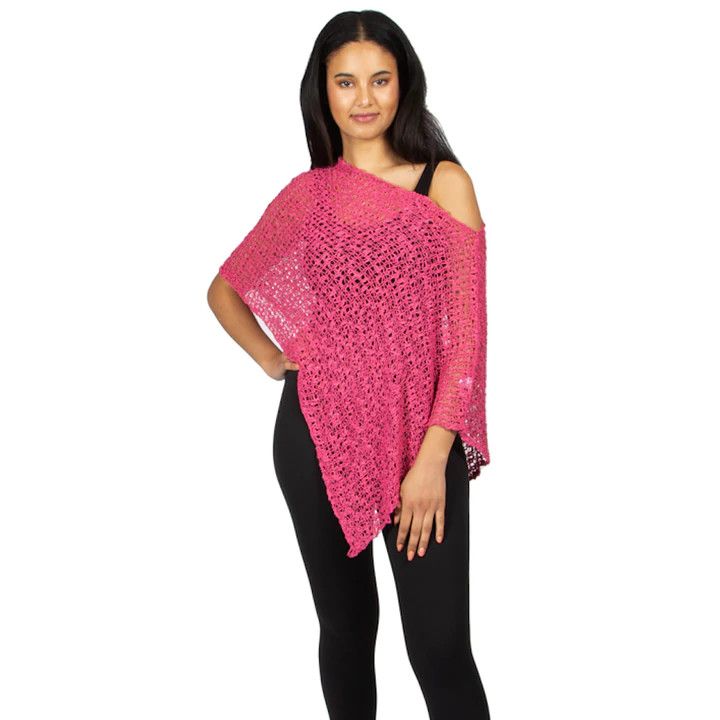Knitted Popcorn Poncho AF1901, Color: Pink