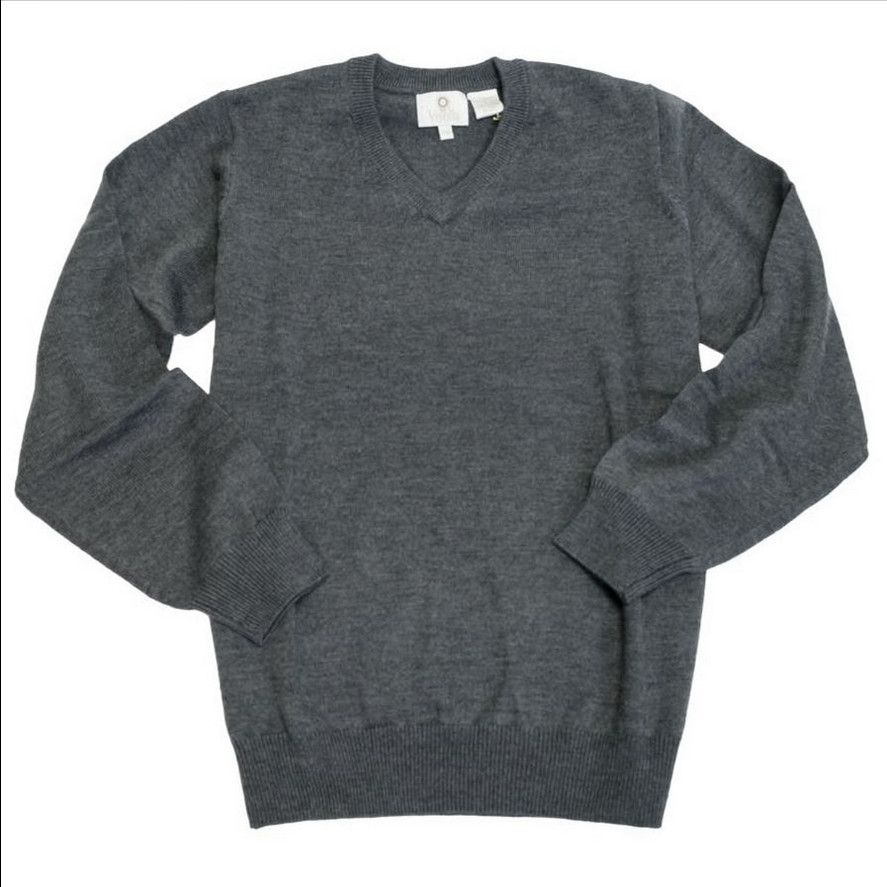 Merino Wool V-Neck Sweater in Charcoal 255611