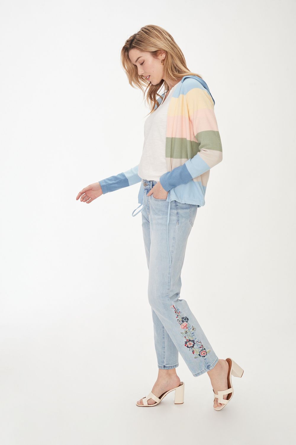 Striped Hooded Cardigan 1037314, Color: Rainbow, Size: XS