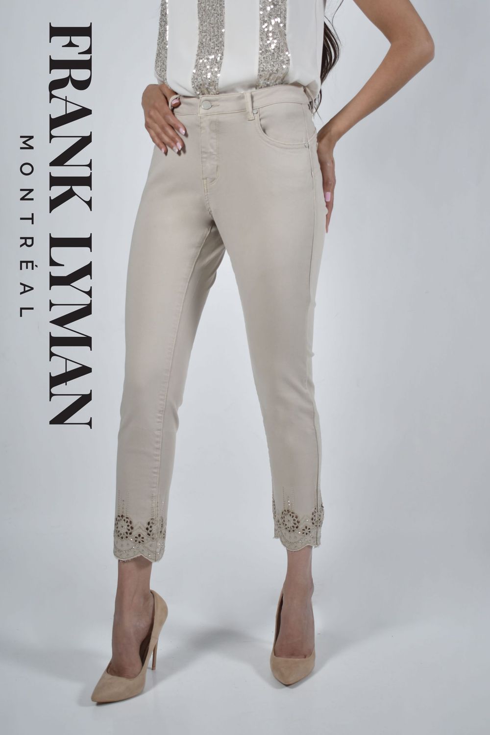 Beige Woven Denim Pant 226139U