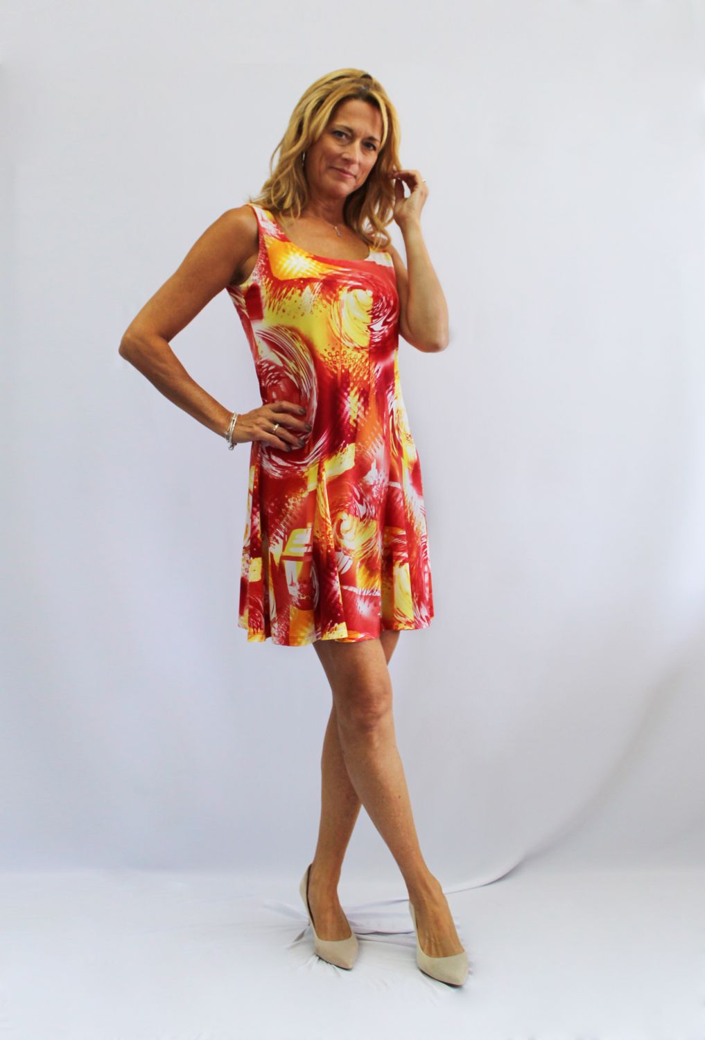 Dress 57256, Color: Red/Yellow, Size: S